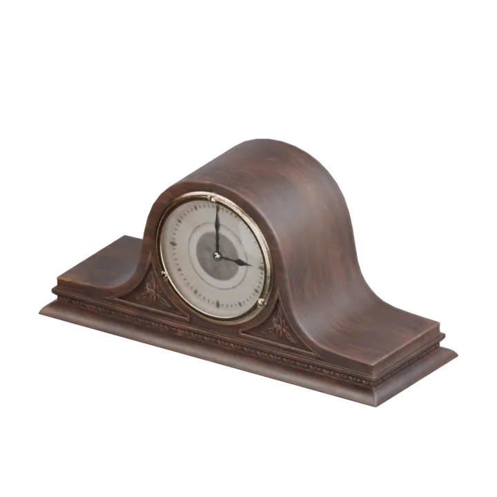 An arched wooden mantel clock.
