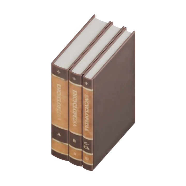 Three leather-bound encyclopedia volumes.