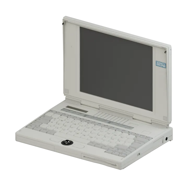An open laptop computer.