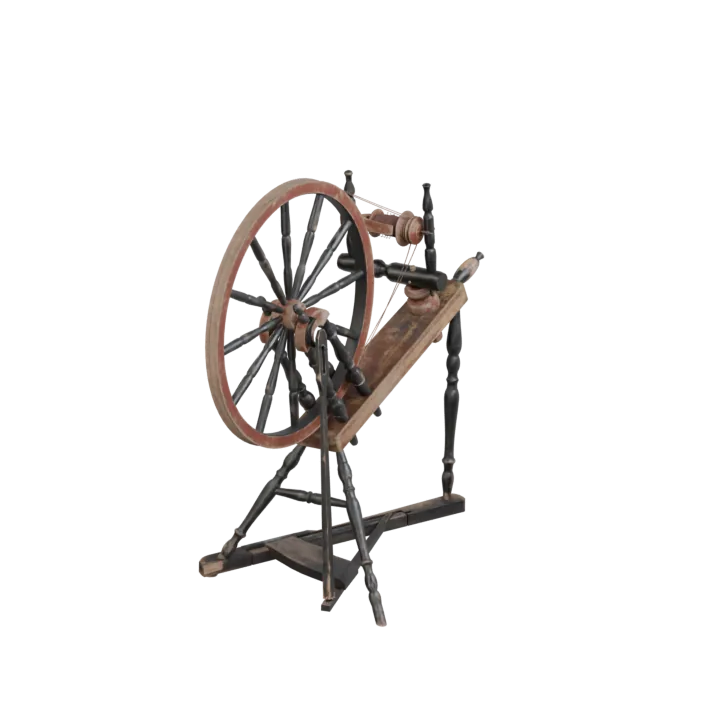 A wooden spinning wheel.