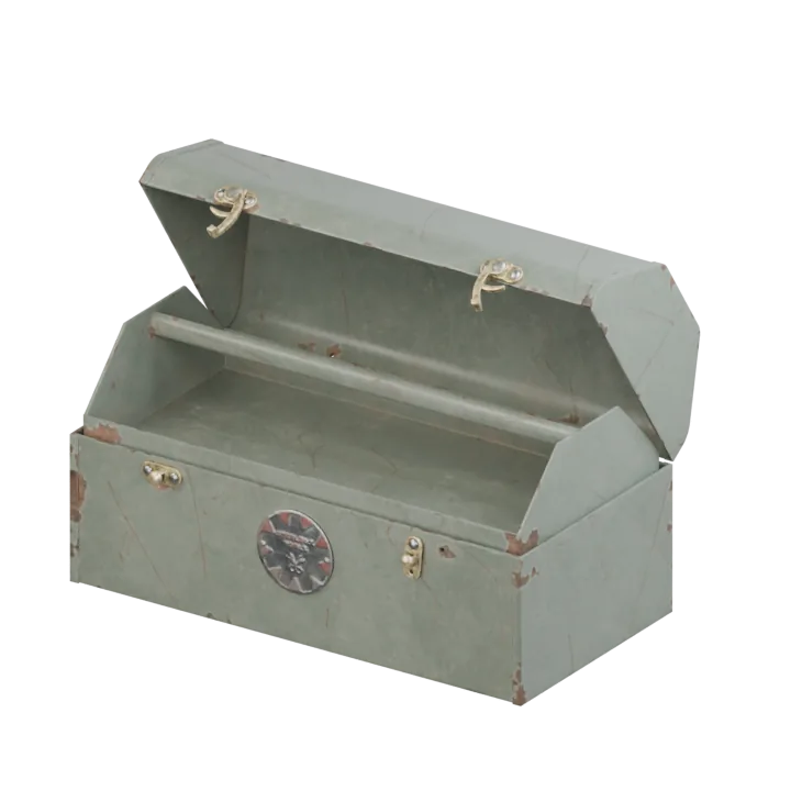 An open metal toolbox.